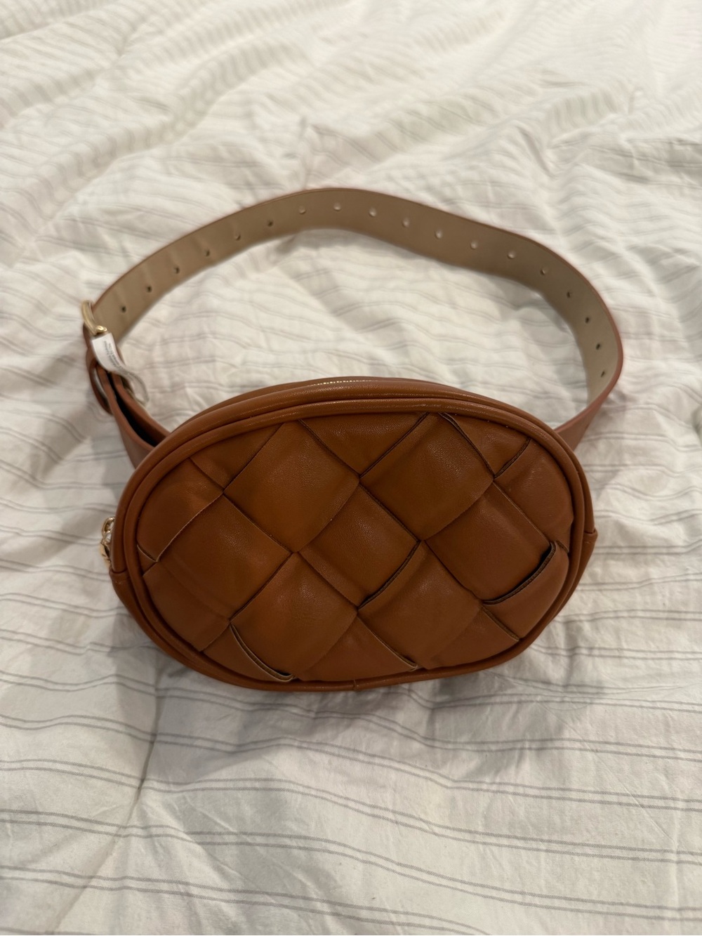 Woven Leather Belt Bag - Tan